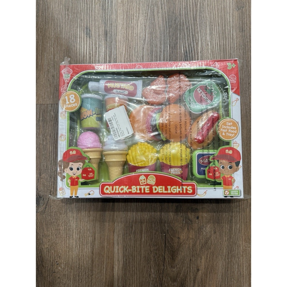 Quick -Bite Delights 18 Pcs Fast Food Plastic Ages 3+ Pretend Play NEW Sealed